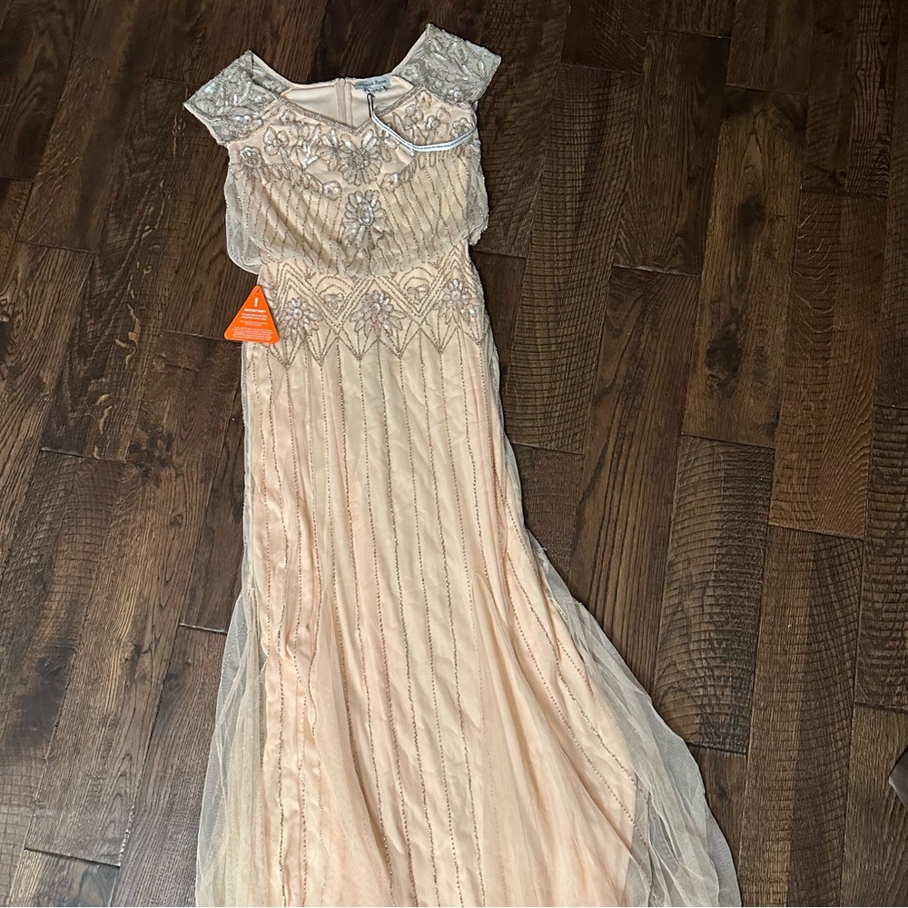 Amelia Rose beaded baroque off the shoulder peach pink gown NWT - Picture 8 of 12